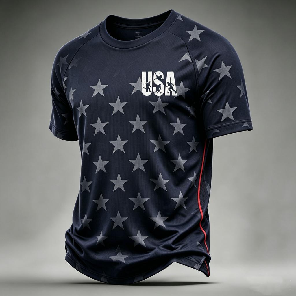 Men's Casual Printed Crew Neck Lightweight Breathable Short Sleeve T-Shirt USA Flag Design Soccer Patch 2026 Number Graphic