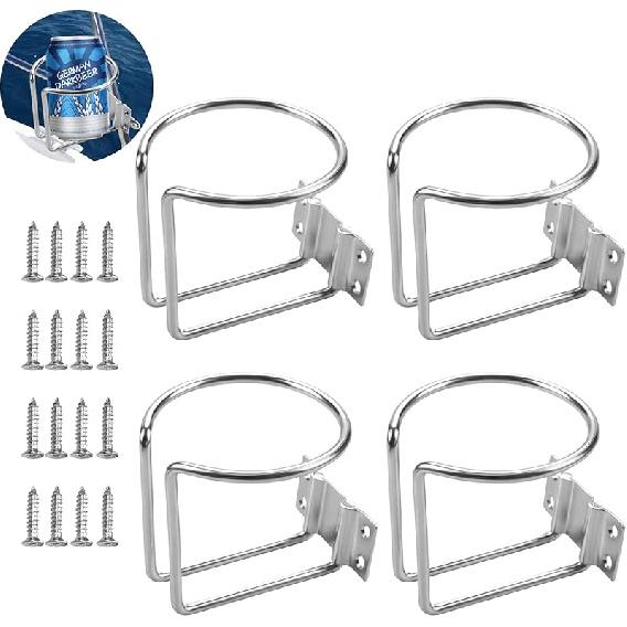 4 Pcs Cup Holders For Boat,Stainless Steel Wall Mounted Cup Holder For Drinks,Black Ring Cup Holder Drink Holder For Marine