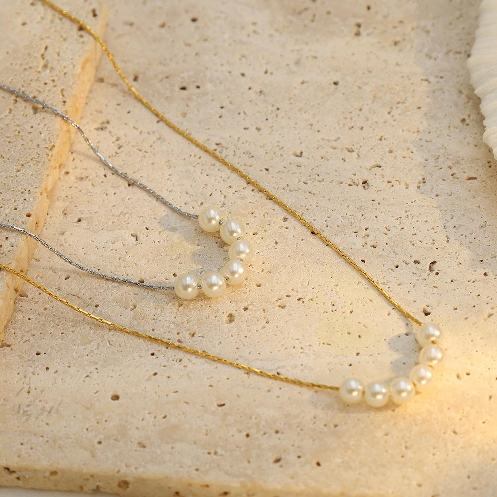 Französische Einfache 18K Titanstahl Schlüsselbein Kette Verblasst Nicht Perlen Schmuck Halskette Damen Stil