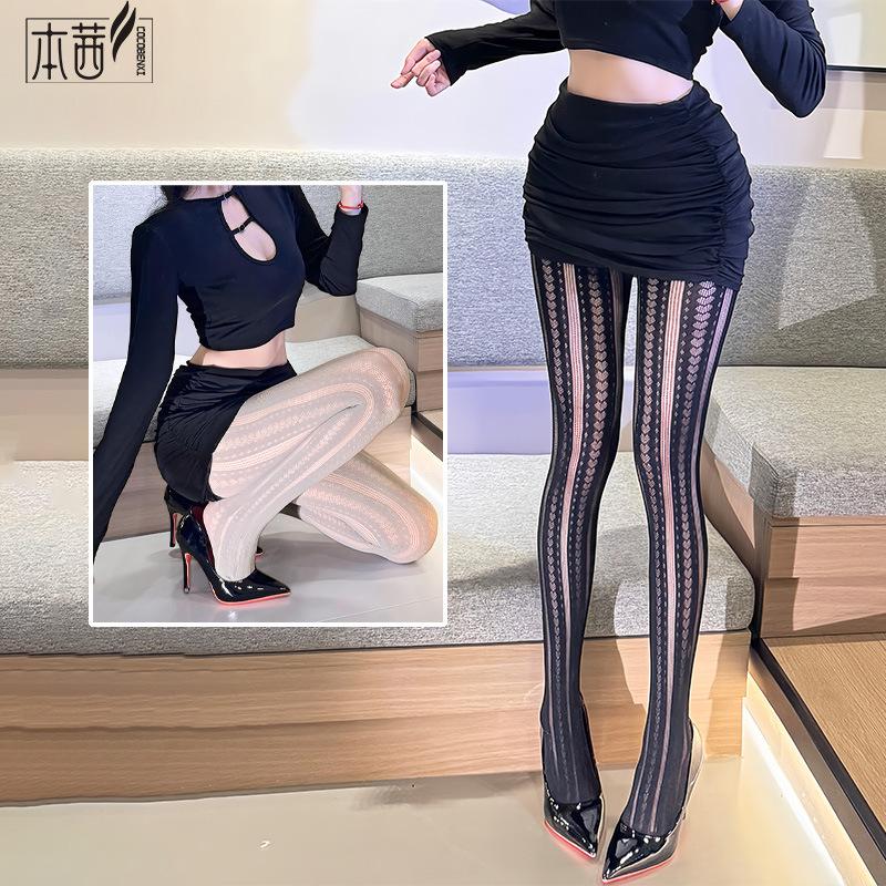 Sexy Lace Vertical Stripe Fishnet Lolita Japanese Style Women Pantyhose One size