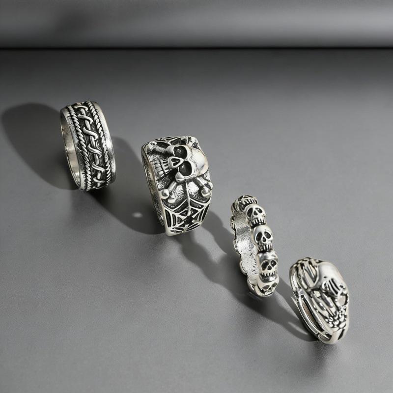 Retro Punk Skull Hollow Out Unisex Stackable Ring - European & American Style