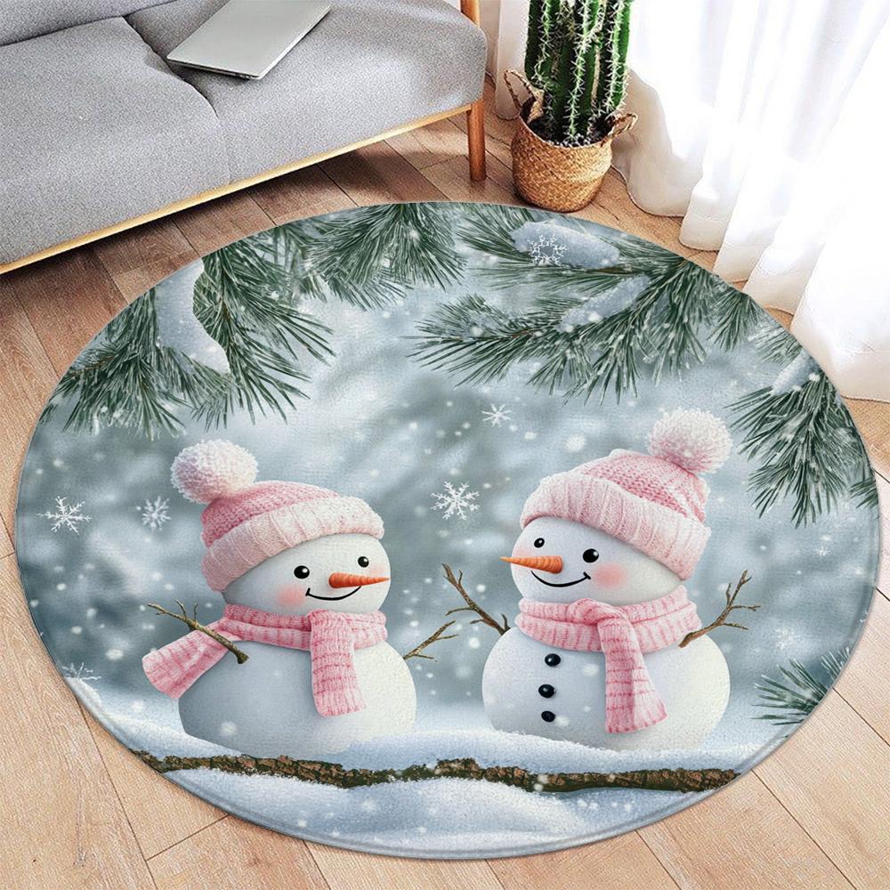 Christmas Snowman Rug Ornaments Round Rug Merry Christmas  Home Mat Living Room Decor Sofa Rug Festival Event Carpet