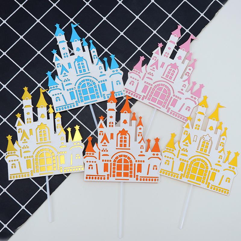 Birthday Baby Cake Decoration: Castle Insert Cards in Blue and Pink