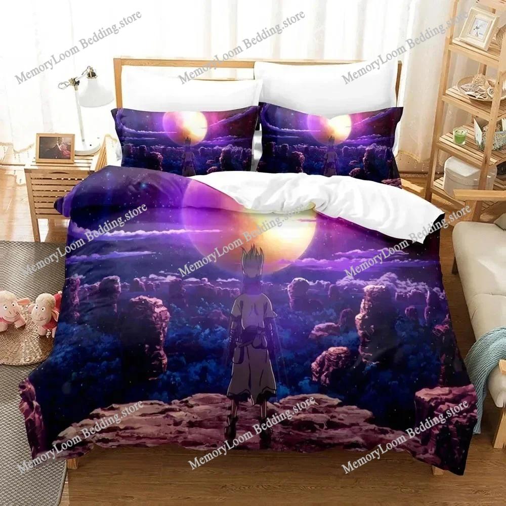 3D Print Dr.Stone Bedding Sets Duvet Cover Set With Pillowcase Twin Full Queen King Bedclothes Bed Linen Quilt Cover
