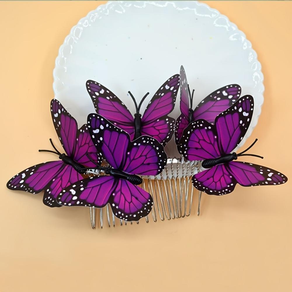 Portable Butterfly Hair Comb 3D Butterfly Headpiece Women s Hair Accessories фиолетовый