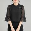 ZANZEA Women Casual Round Neck Polka Dot Print Splice 3/4 Sleeve Loose Blouse