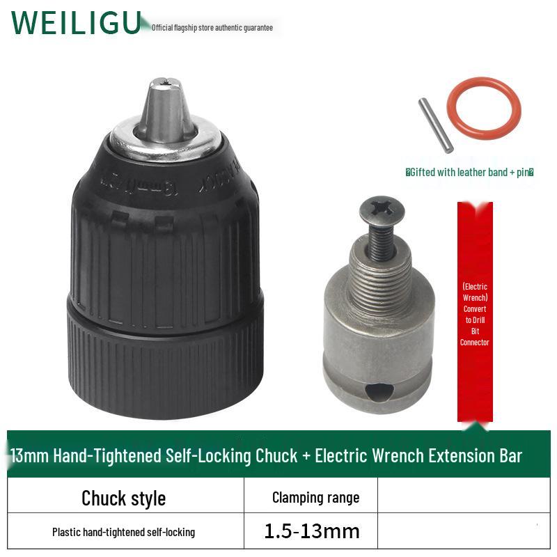 Electric Hammer Drill & Ratchet Wrench with Self-Locking Metal Chuck (0.8-16mm) and Air Impact Conversion Chuck