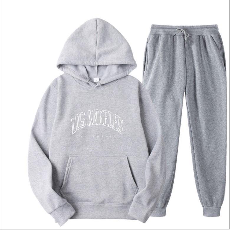 Men's European & American Style Spring/Autumn Solid Color Hoodie & Sweatshirt Set