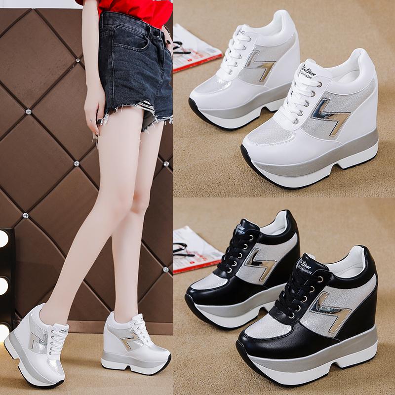 Women's Ankle Boots 2025 Spring Leather Chunky Shoes Woman Platform Height Increased Sneakers 10CM Thick Sole Wedges White Boots