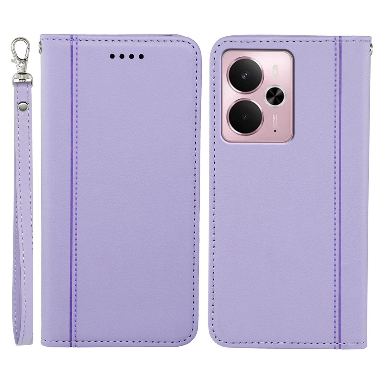 

Для Realme 14 5G Чехол-кошелек Магнитная застежка Кожаный чехол для телефона из ПУ с ремешком на запястье Purple