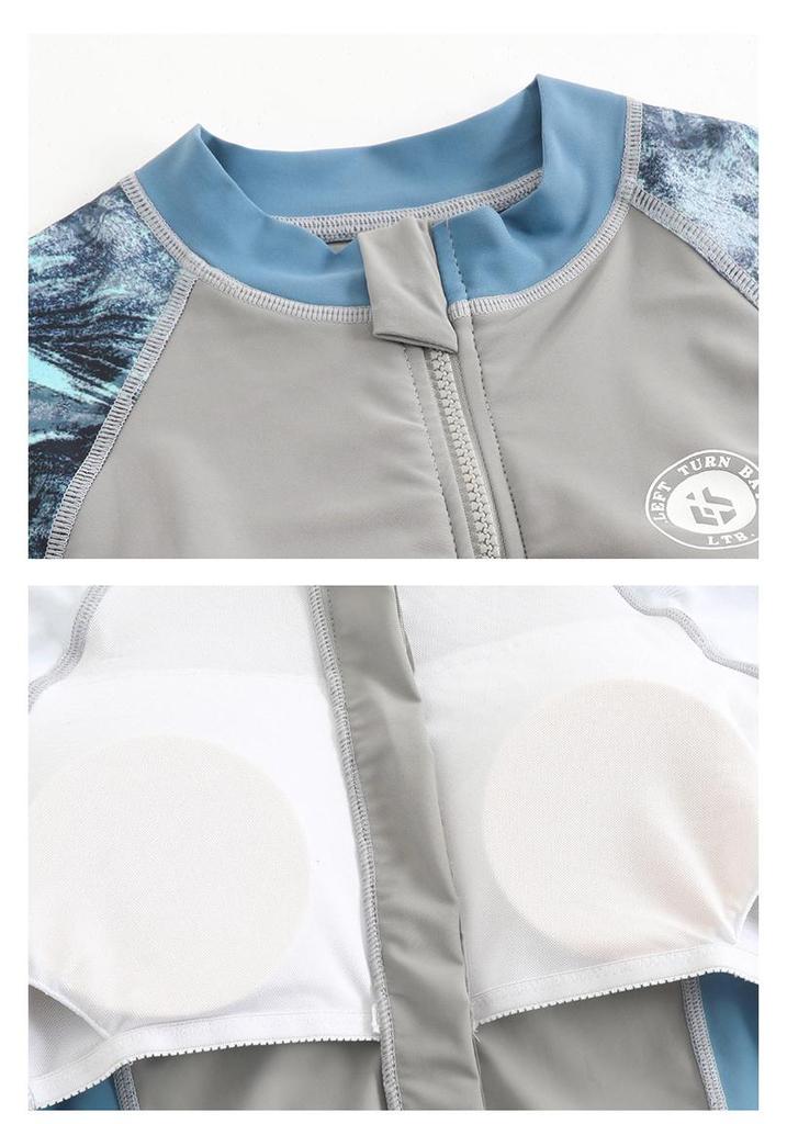 Bañador de dos piezas para mujer con manga larga, cremallera y almohadillas en el pecho – Traje de protección solar para surf y buceo