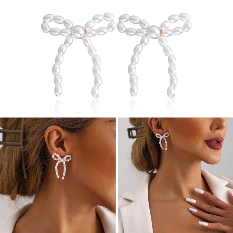 Temperament Dangle Earrings Pearl Bowknot Pendants Pendant Earrings Jewelry