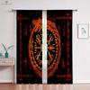 Retro Rune Pattern Dark Style Záclony, Viking Shield Print, Dětský pokoj, Obývací pokoj, Kuchyňská dekorace, 2ks
