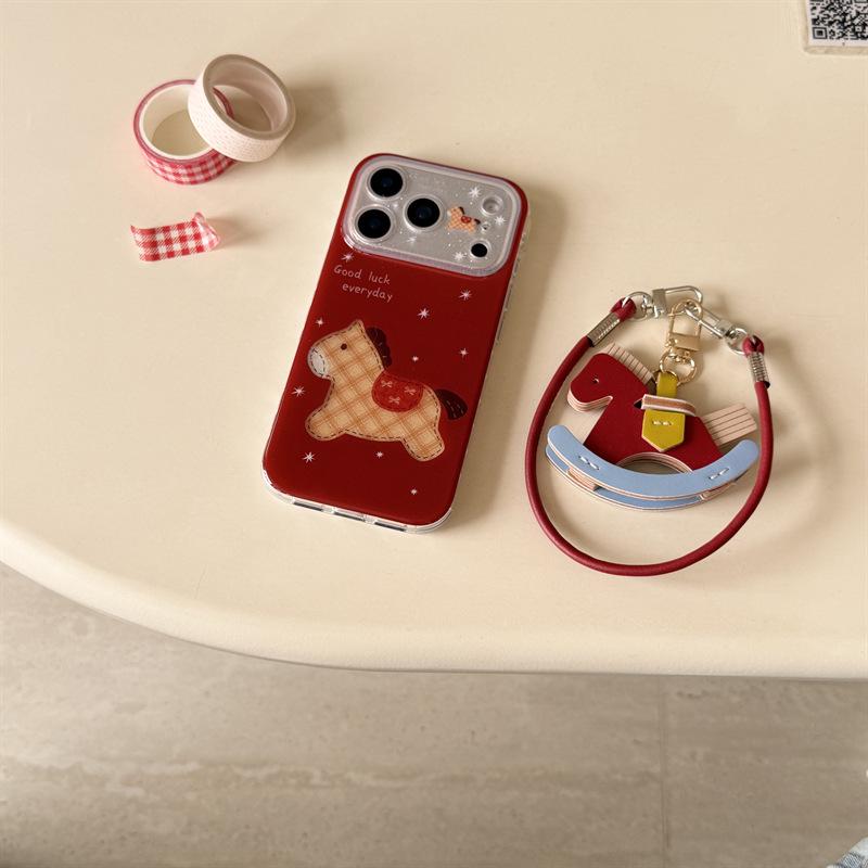 New Year Glitter Diamond Lattice Horse Case for iPhone 17/16 Pro Max/15/14