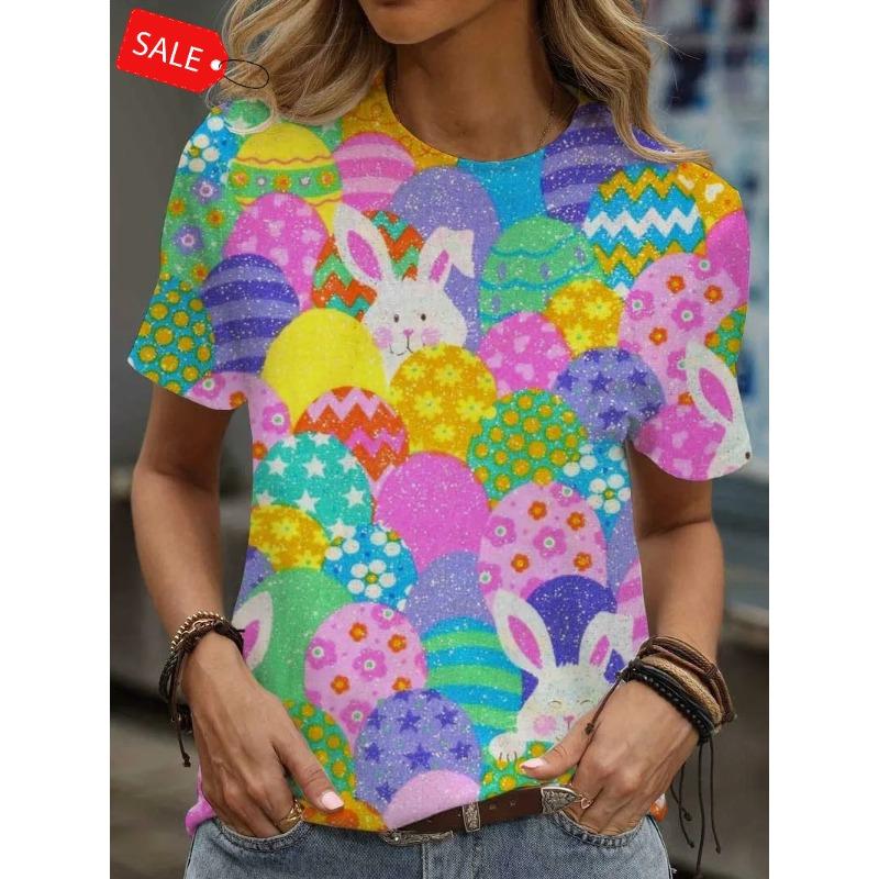 T-Shirts for Floral Cartoon 3D Print Women Summer Fashion Round Neck Short Sleeve Tee Female Clothing Y2K Streetwear