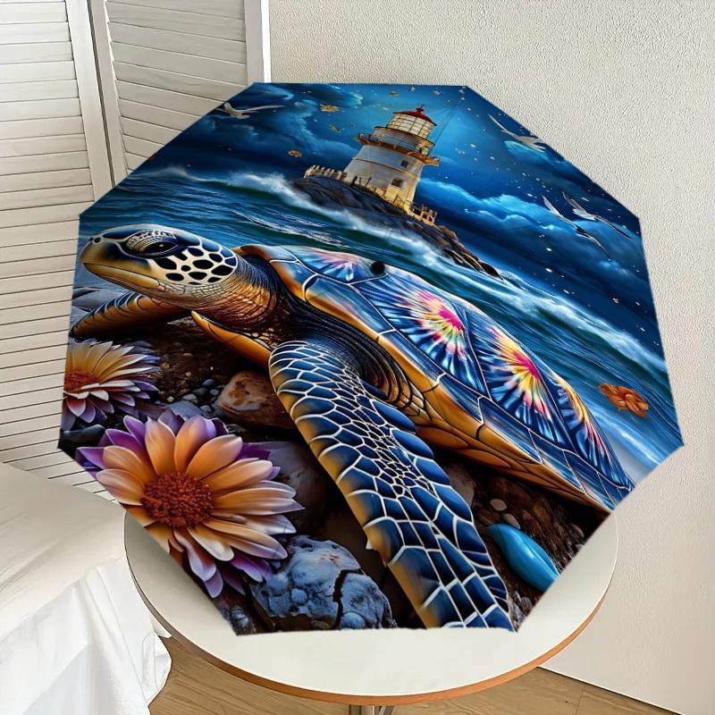 1PC Lighthouse Sea_Turtle Umbrella-8-Rib Reinforced, Automatic Open, Lightweight & Durable, Fashion Accessory for Outdoor, J0380
