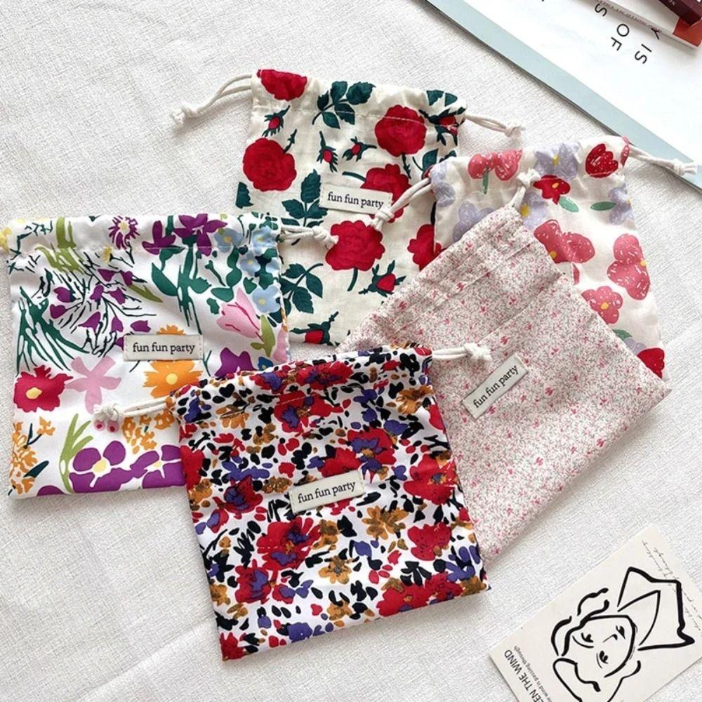 Colorful Makeup Bag Mini Storage Pouch Creative Floral Drawstring Bag  Travel