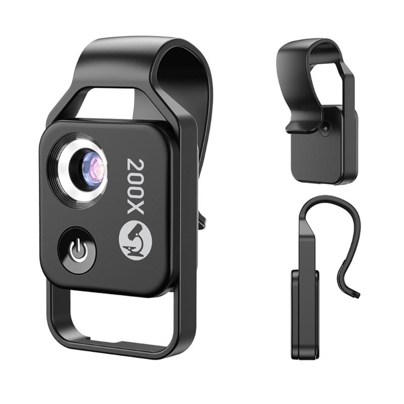 200X LED Lighted Pocket Microscope with Builtin LED Universally Smartphone Digiscoping Adapter Clip Macro Lens