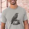 Coffee Raven Shirt Men, Mystic Raven T-Shirt, Gift for Coffee Lovers, Gothic Shirt Men, Raven Motif Shirt, Outdoor Shirt,Mystical