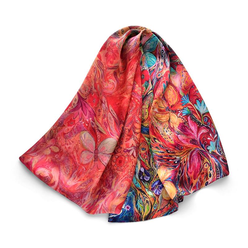 

Red butterfly flowers 100% natural silk long scarf head scarves hijab women wrap neckerchief bandana shawl luxury gift