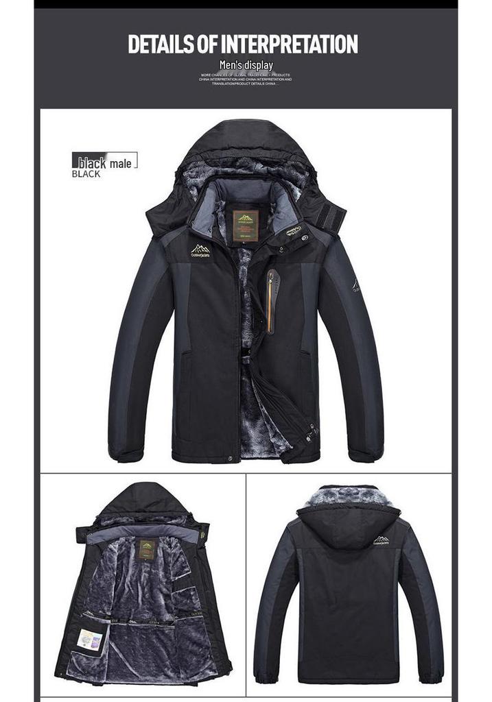 Men's 2025 Winter Ski Jacket with Thick Fleece Lining - Trendy, Cold-Resistant, Warm, Plus Size Outdoor Clothing for Mountaineering.