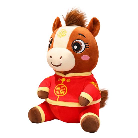 

Плюшевая игрушка Пони в костюме Тан и накидке 2026 год Лошади Зодиак Наполнитель ПП хлопок Декор Пони Подарок на Китайский Новый год для детей коллекционеров B