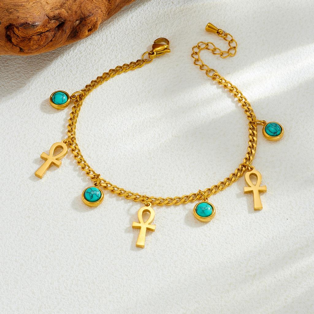 316L Stainless Steel Turquoise Gold Color Chain Bracelet For Women Girl Fashion New Trendy Jewelry Party Gift Vacation
