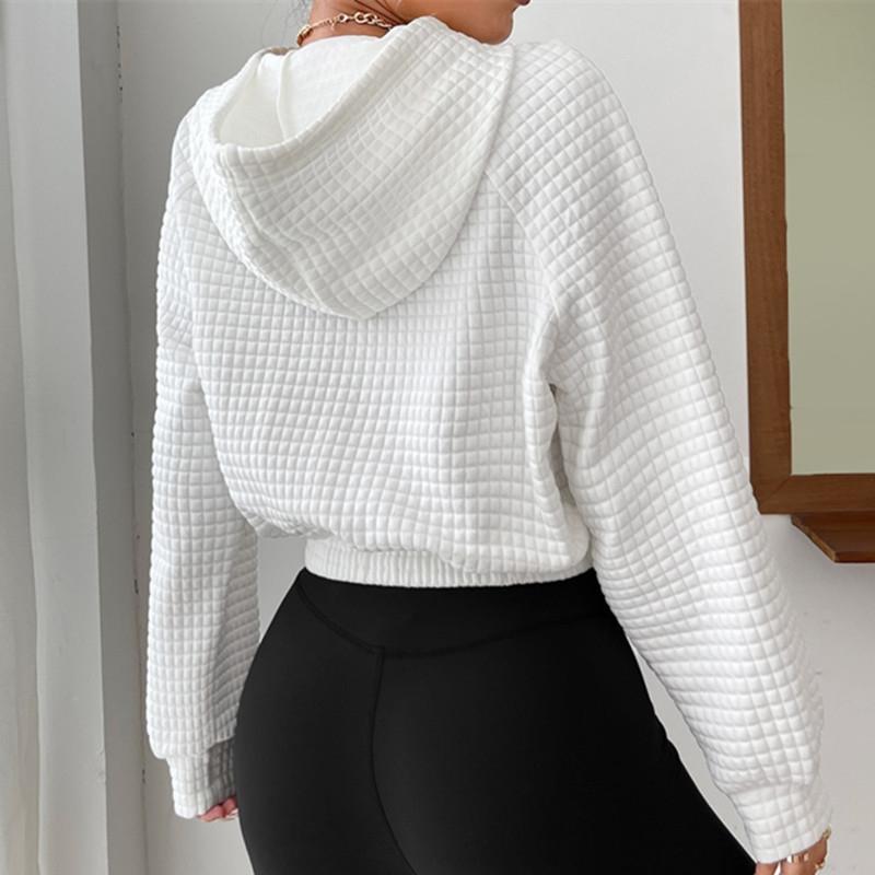 GMXIA Commuter Spring Loose Pullover Hooded Long Sleeve Patchwork Waffle Hoodie Woman