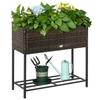 Raised Bed, Planter Box, Deep Shelf, Metal Frame/Poly Rattan, 70 X 30 X 70 Cm, Brown/Black