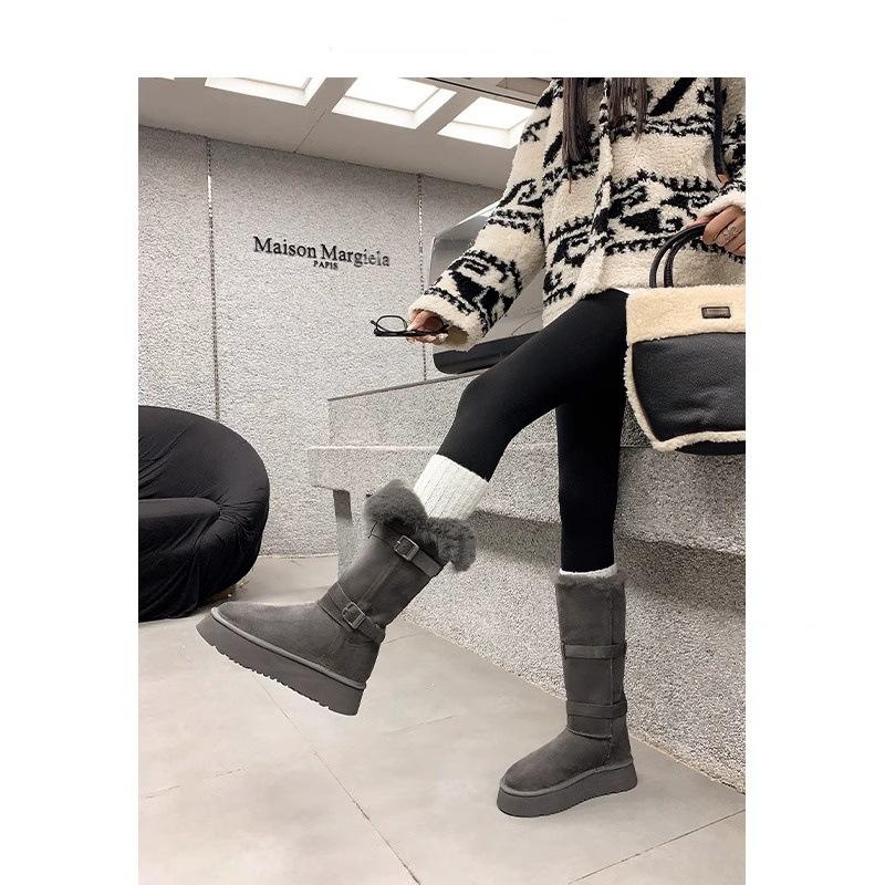 Two Wear Brown Thick-soled Fluffy High Boots 2025 Winter Velvet Medium Tube Cotton Shoes To Keep Warm Northeast Snow Boots Women