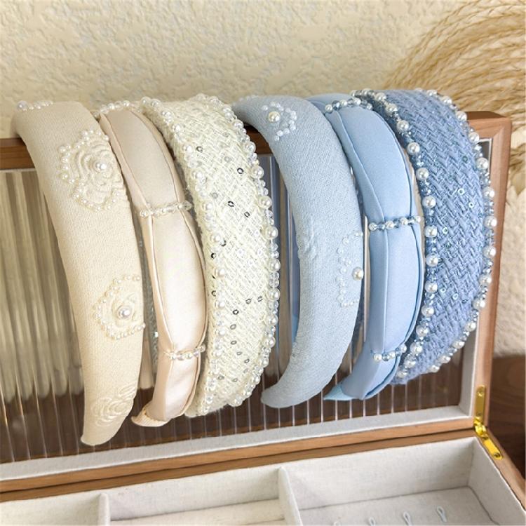 Luxury Floral Design Headbands For Women Fabric Hair Accessory With Bead Detailing Hairband Headwear For Special Event