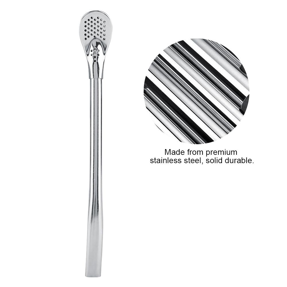 Stainless Steel Metal Drinking Straw Spoon Resuable Washable Cocktail Spoons L