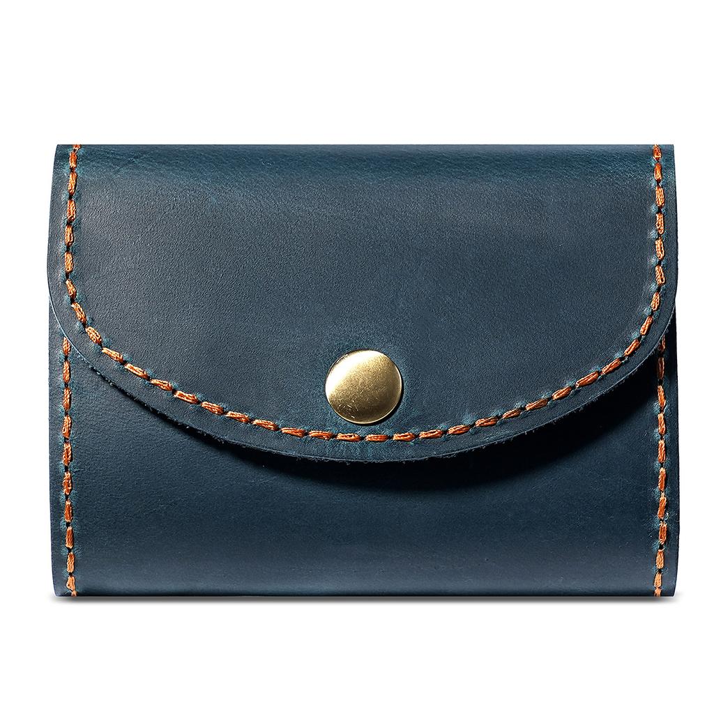 Vintage Crazy Horse Leather Card Holder for Women, Men Retro Accordion Design Snap Closure Wallet with Multi-Card Slots Unisex