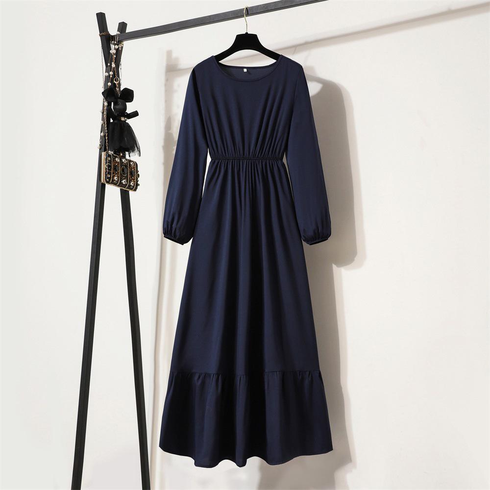 Women's Solid Color Long Sleeve Pullover A-Line Dress