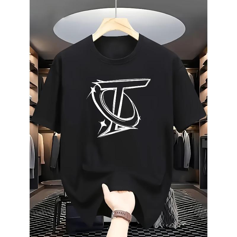 

European size Round Neck Short Sleeve T-Shirt: Streetwear Trendy Art Style with Lettering Casual Comfortable Summer Tees for Men 4XL чорний