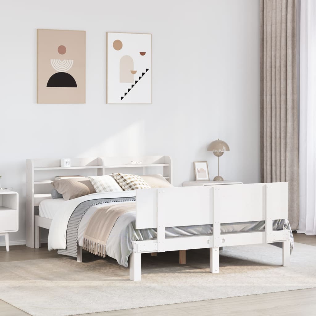 Vidaxl Rama Łóżka Z Wezgłowiem, Biała, 150X200 Cm, Lite Drewno Sosnowe