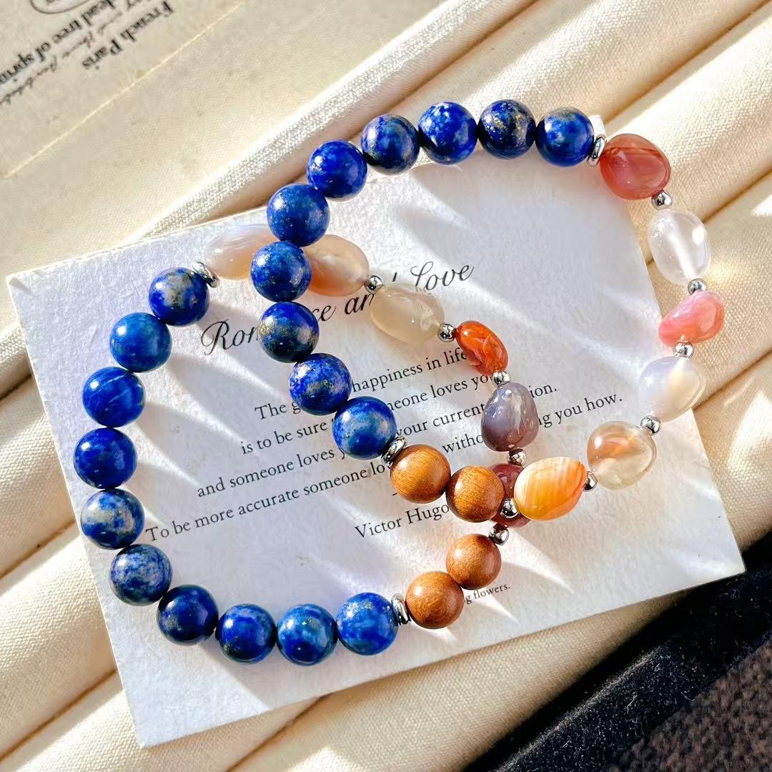 Retro Natural Lapis Lazuli With Agate Elastic Bracelet Bracelet.