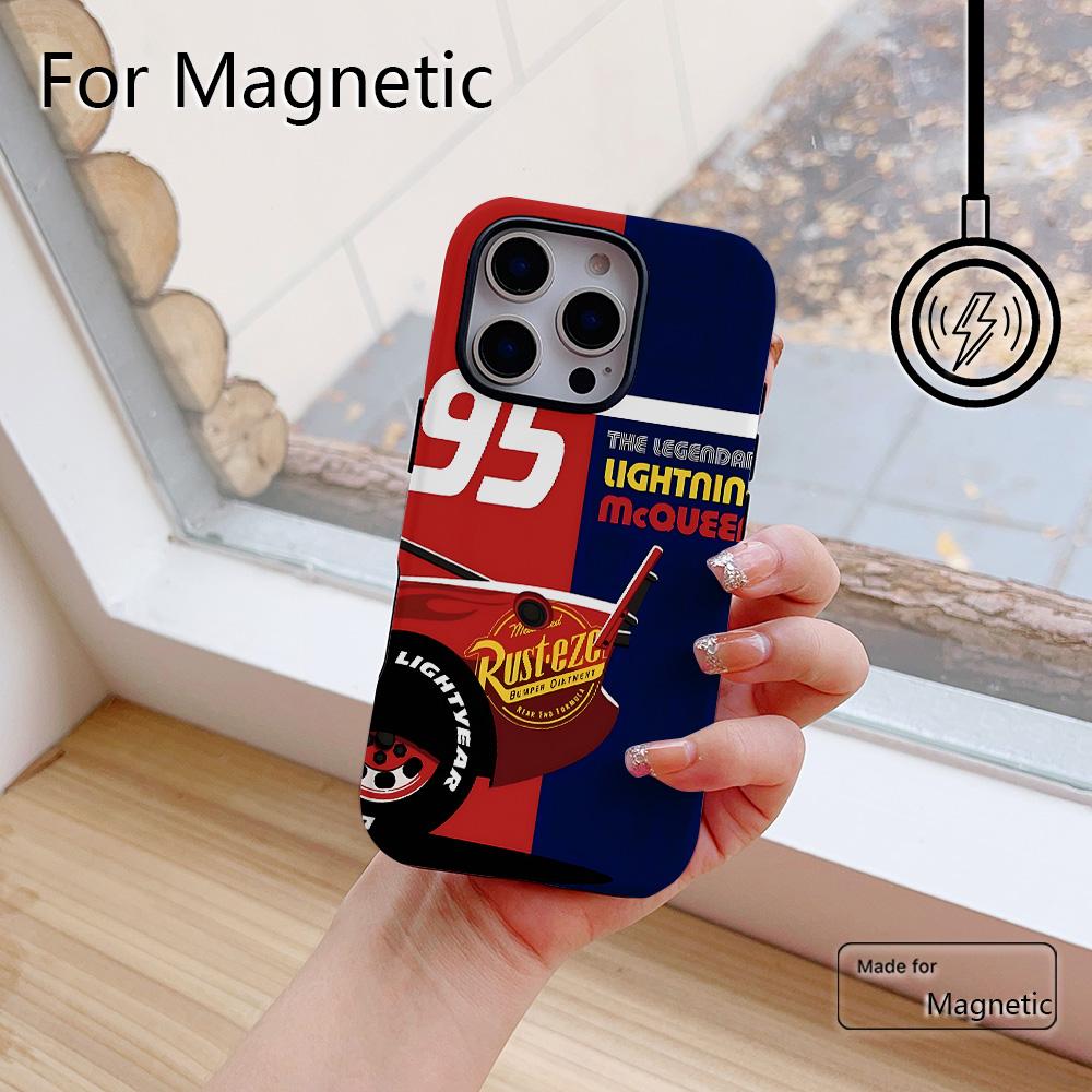 Cars Lightning McQueen 95 Phone Case for iPhone 17 16 15 14 13 12 11 Pro Max Plus Air Luxury Magnetic Double-layer Back Cover