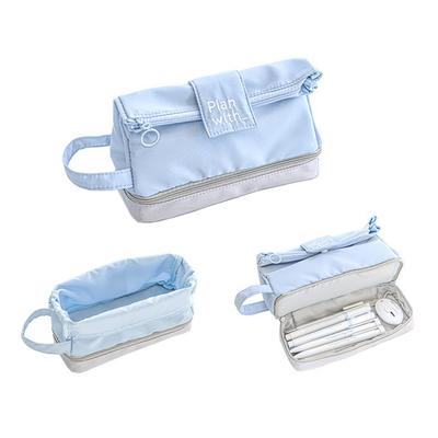 Folding Double Layer Pen Bag Creative Simple Pen Bag  Large Capacity Stationery Storage Bag Student Pencil Box Gifts