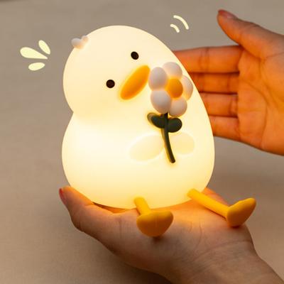 Yousheng Kids Night Light Adjustable Brightness Duck Shape Bedside Lamp Silicone Convenient Click Control Touch Light