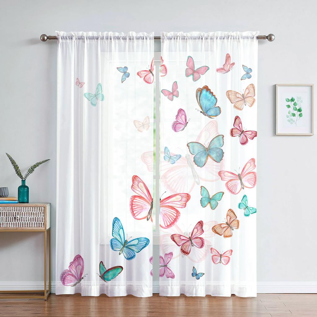 Phalaenopsis Floral Sheer Voile Drape For Living Dining Room Room Bedroom Kitchen Window Opening Transparent Chiffon Flowers Tulle Curtains