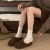 Baotou outer wear cotton slippers, one pedal, velvet to keep warm, big head retro confinement fluffy slippers, home leisure half drag