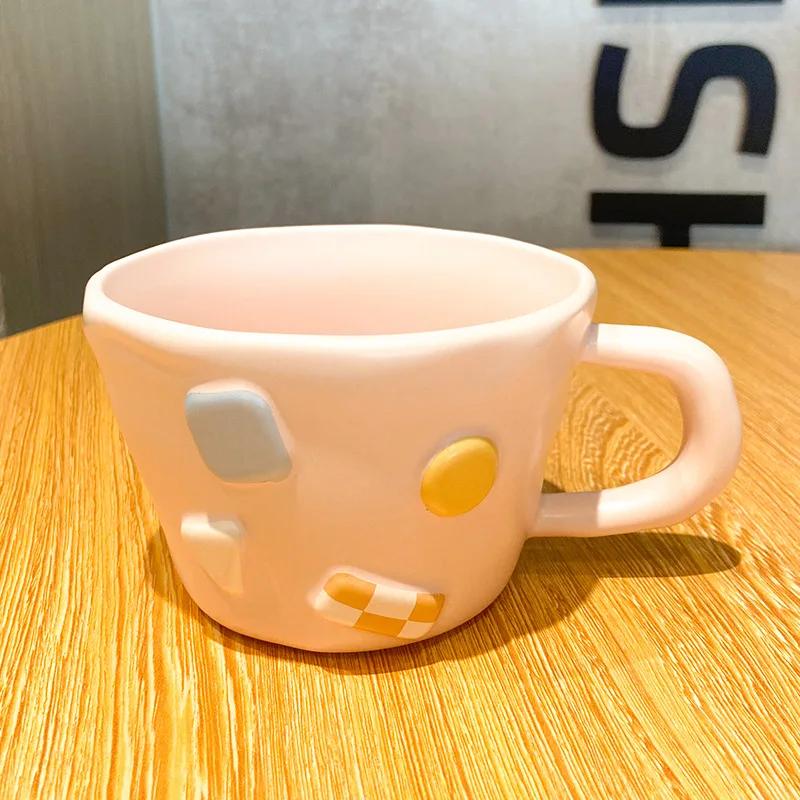 1Pcs 400ML Cute Multi-color Macaron Color Coffee Mug Ceramic Cup Cute Dopamine Three-dimensional Dots Water Cup Attachment