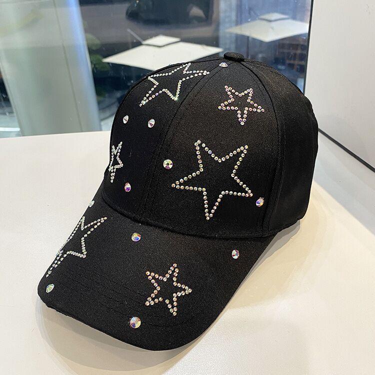 Women'S Baseball Cap Five Pointed Star Inlaid Diamond Sun Hat Spring And Summer Cotton Adjustable Casual Female Peaked Cap Girl