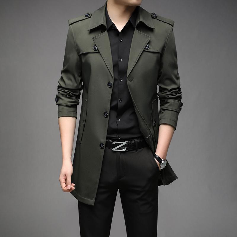 

New Spring Men Trench Fashion England Style Long Trench Coats Mens Casual Outerwear Jackets Windbreaker Brand Mens Clothing 2026 M армія зелений колір
