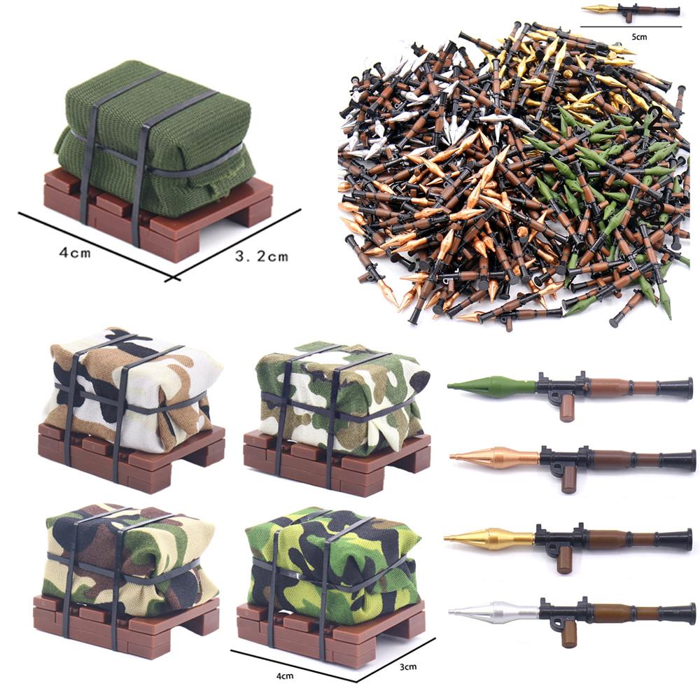 MOC airdrop box spray painted bazooka two-color olive green bronze weapon equipment small particle construction block accessories