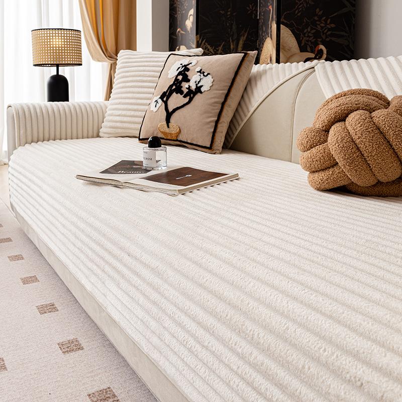 Autumn And Winter Cream Wind Plush Sofa Cushion Cover  New Non-Slip Straight Row Advanced Thermal Leather Sofa Seat Cushion