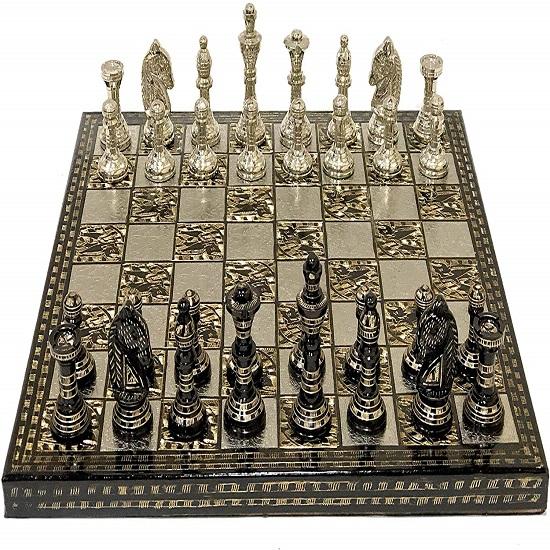 Handmade Brass Chess Set Board Game Set with Brass Chess Pieces Chessmen Coins 30.48 Cm