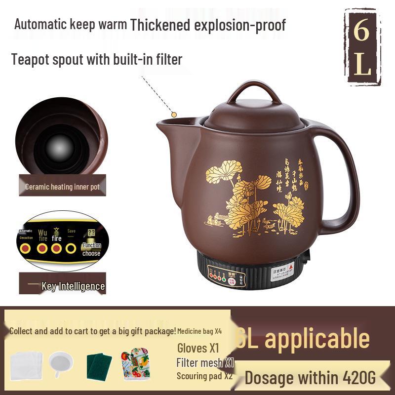 Automatischer elektrischer Abkochtopf für chinesische Medizin mit violettem Ton - Schmortopf für den Hausgebrauch.