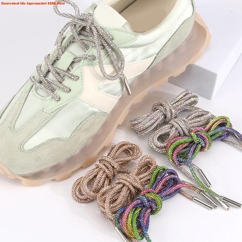 2Pcs Rhinestones Shoelaces 140cm Glitter Round Laces Shining Crystal Shoe Lace Strings Drawstring Cords Replacement